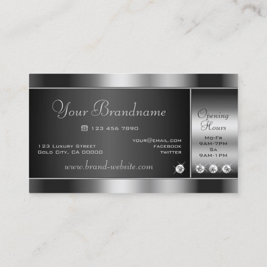 Elegant Black en Silver Sparking Chrome Effect Visitekaartje (Achterkant)