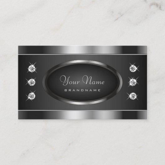 Elegant Black en Silver Sparking Chrome Effect Visitekaartje (Voorkant)