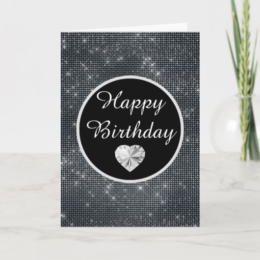 Elegant Black en Silver Sparkle Pattern Birthday Kaart (Voorkant)