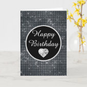 Elegant Black en Silver Sparkle Pattern Birthday Kaart (Gele Bloem)