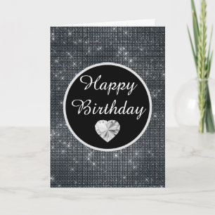 Elegant Black en Silver Sparkle Pattern Birthday Kaart