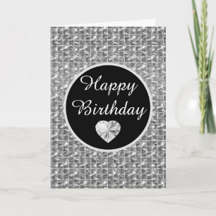 Elegant Black en Silver Square Glitter Birthday Kaart