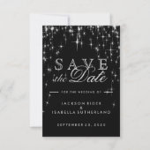 Elegant Black en Silver Starlight - Sla de datum o Save The Date (Voorkant)