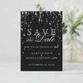 Elegant Black en Silver Starlight - Sla de datum o Save The Date (Staand voorkant)