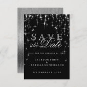 Elegant Black en Silver Starlight - Sla de datum o Save The Date (Voorkant / Achterkant)