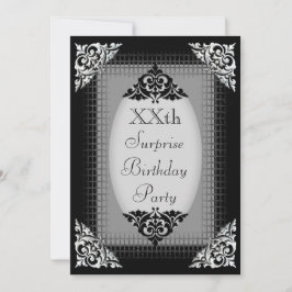 Elegant Black en Silver Surprise Birthday Kaart