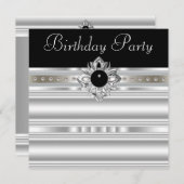 Elegant Black en Silver Womans Birthday Party Kaart (Voorkant / Achterkant)