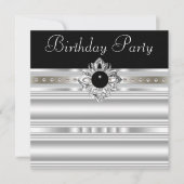 Elegant Black en Silver Womans Birthday Party Kaart (Voorkant)
