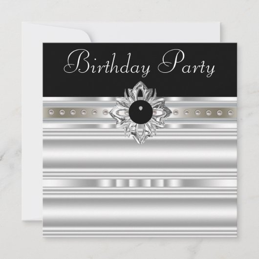 Elegant Black en Silver Womans Birthday Party Kaart (Voorkant)