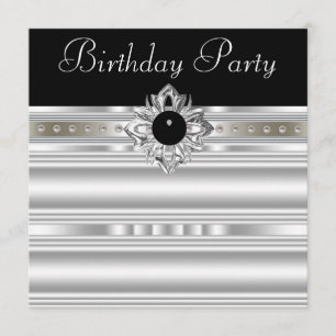 Elegant Black en Silver Womans Birthday Party Kaart