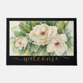 Elegant Black en Tan Magnolia Floral Welkom Deurmat