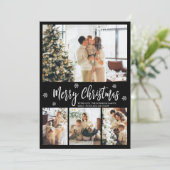Elegant Black en White 4 Photo Collage Kerstmis Feestdagenkaart (Staand voorkant)