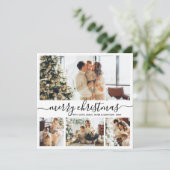 Elegant Black en White 4 Photo Collage Kerstmis Feestdagenkaart (Staand voorkant)