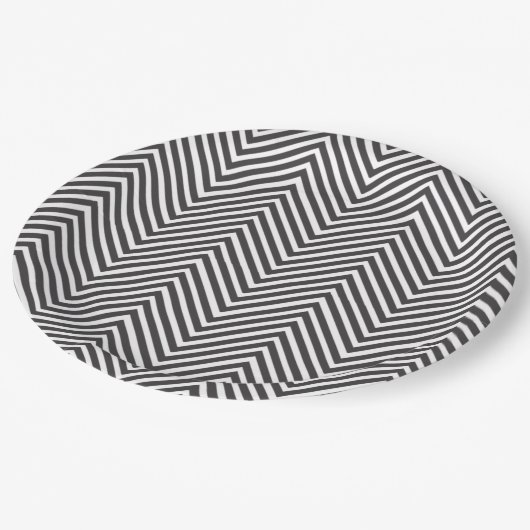 Elegant Black en White Abstract Chevron Pattern Papieren Bordje (Gekanteld)