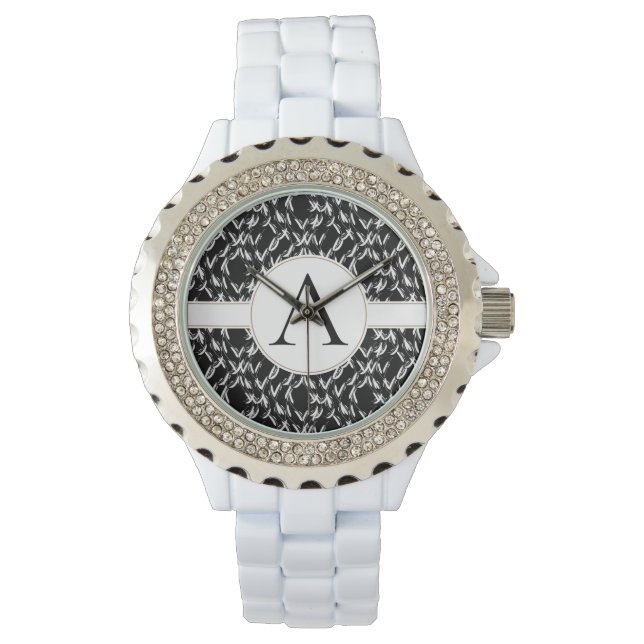  Elegant Black en White Abstracte Mono Horloge (Voorkant)