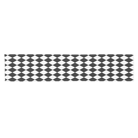 Elegant Black en White Argyle Pattern Korte Tafelloper (Horizontaal)