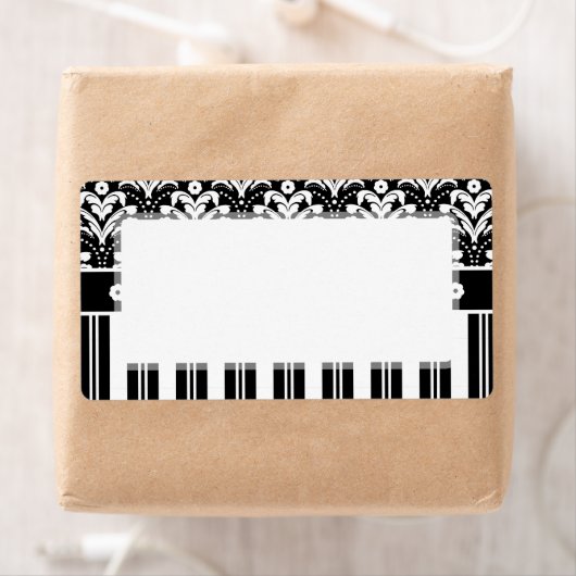 Elegant Black en White Art Deco Damask Stripes Etiket (Insitu)