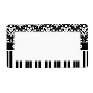 Elegant Black en White Art Deco Damask Stripes Etiket