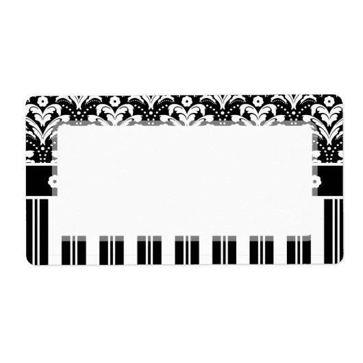 Elegant Black en White Art Deco Damask Stripes Etiket (Voorkant)