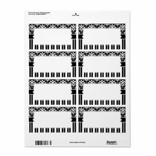 Elegant Black en White Art Deco Damask Stripes Etiket (Full Sheet)