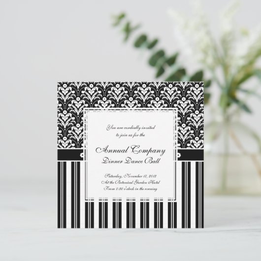 Elegant Black en White Art Deco Damask Stripes Kaart (Staand voorkant)