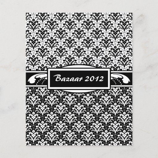 Elegant Black en White Art Deco Floral Damask Flyer (Voorkant)
