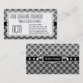 Elegant Black en White Art Deco Floral Damask Visitekaartje (Voorkant / Achterkant)