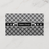 Elegant Black en White Art Deco Floral Damask Visitekaartje (Achterkant)