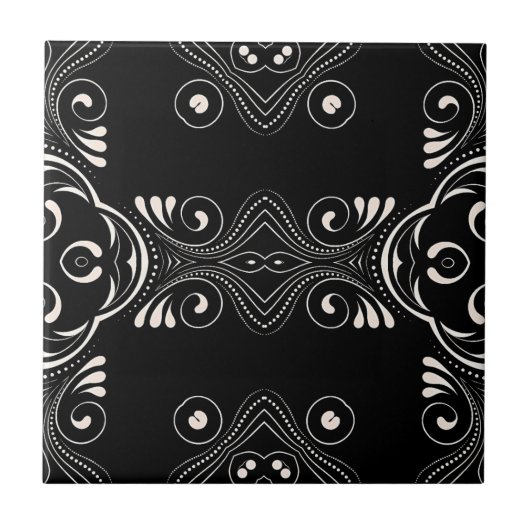 Elegant Black en White Baroque Arabesque Pattern Tegeltje (Voorkant)