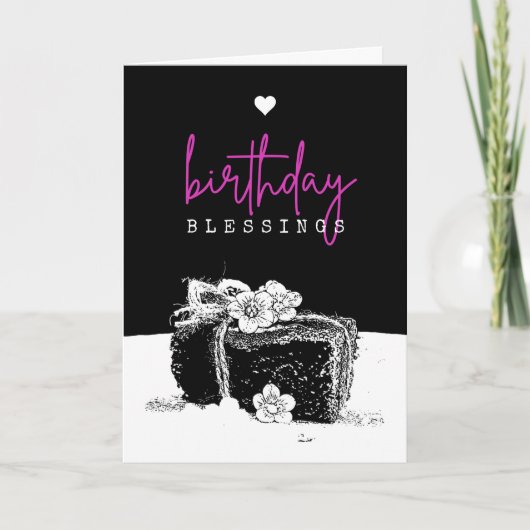 Elegant Black en White Birthday Cake Slice Kaart (Voorkant)