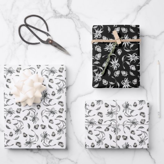 Elegant Black en White Botanical Gift Inpakpapier Vel (Voorkant)