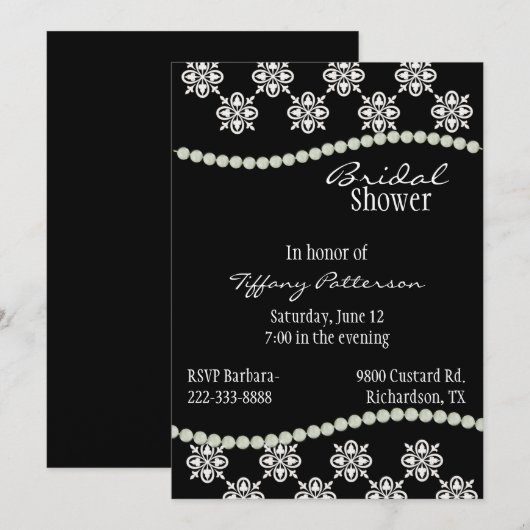 Elegant Black en White Bridal Shower Invitation Kaart (Voorkant / Achterkant)