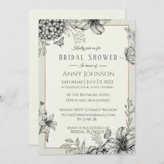 Elegant Black en White Bridal Shower Invitation Kaart (Voorkant / Achterkant)