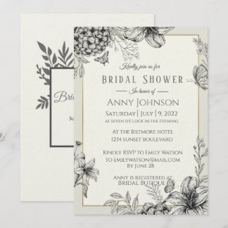 Elegant Black en White Bridal Shower Invitation Kaart