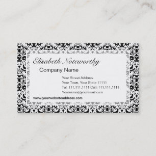 Elegant Black en White Calligraphic Damask Visitekaartje
