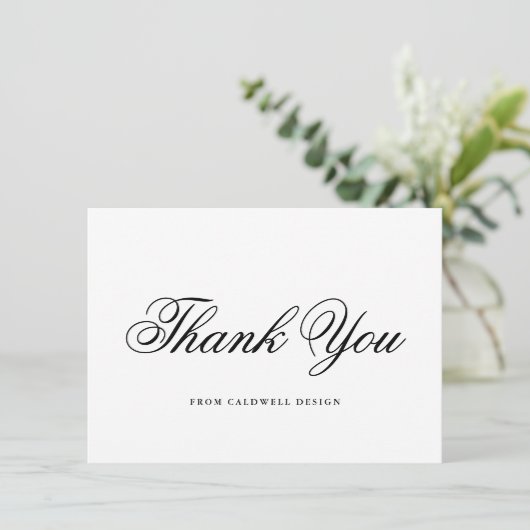 Elegant Black en White Calligraphy Business Bedankkaart (Staand voorkant)