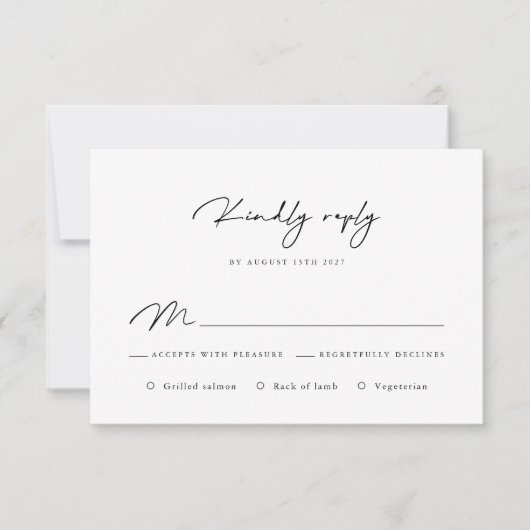 Elegant Black en White Calligraphy RSVP Card (Voorkant)