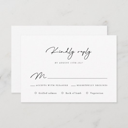 Elegant Black en White Calligraphy RSVP Card (Voorkant / Achterkant)