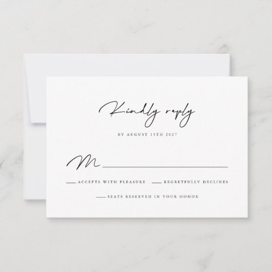 Elegant Black en White Calligraphy RSVP Card (Voorkant)
