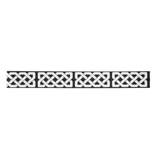 Elegant Black en White Celtic Knot Pattern Satijnen Lint (Voorkant)