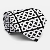 Elegant Black en White Celtic Knot Pattern Stropdas (Opgerold)