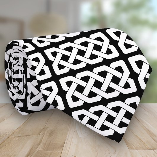 Elegant Black en White Celtic Knot Pattern Stropdas