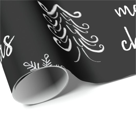 Elegant Black en White Chalk Merry Kerstmis Cadeaupapier (Rol Hoek)
