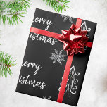 Elegant Black en White Chalk Merry Kerstmis Cadeaupapier<br><div class="desc">Geniet van cadeautjes met deze elegante Trendy Black en White Chalk Trees and Snowflakes Merry kerstwrapping Paper. Een geweldige kerst!</div>