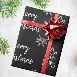 Elegant Black en White Chalk Merry Kerstmis Cadeaupapier