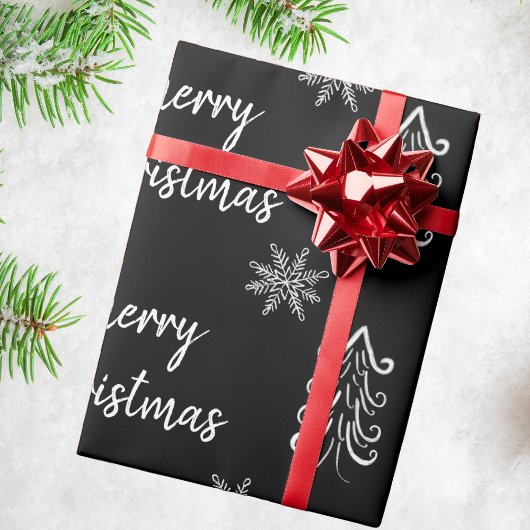 Elegant Black en White Chalk Merry Kerstmis Cadeaupapier
