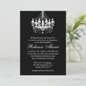 Elegant Black en White Chandelier Bat Mitzvah Kaart (Staand voorkant)
