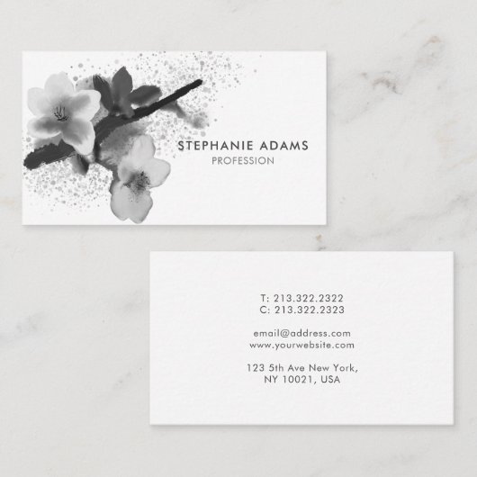 Elegant Black en White Cherry Blossom Visitekaartje (Voorkant / Achterkant)