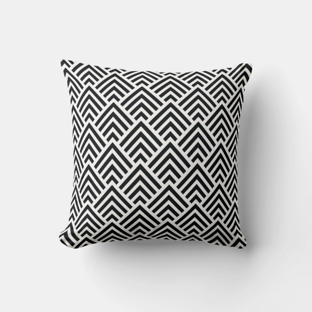 Elegant Black en White Chevron Geometric Pattern Kussen (Voorkant)
