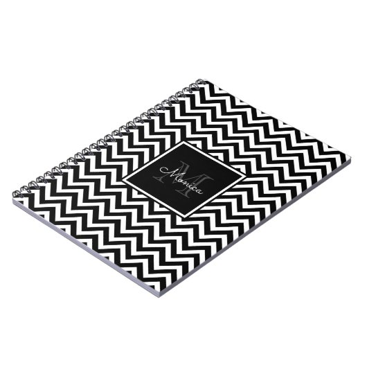 Elegant Black en White Chevron Monogram Notitieboek (Linkerzijde)